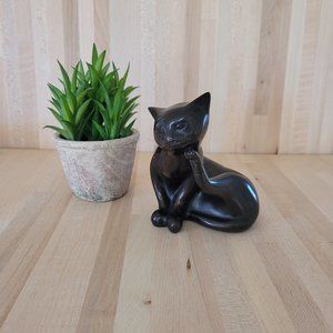 Vintage Cat Sculpture, Dark Brown Smooth Faux Iron Wood Resin.